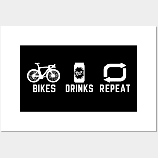 Bikes Drinks Repeat Cycling Shirt, Bicycles Drinks Repeat Cycling Shirt, Cycling and Beer Lover, Casual Cyclist, Bikes and Beers Posters and Art